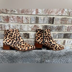 J Crew Walker Calf Hair Ankle Boots Leopard Print Size 7.5